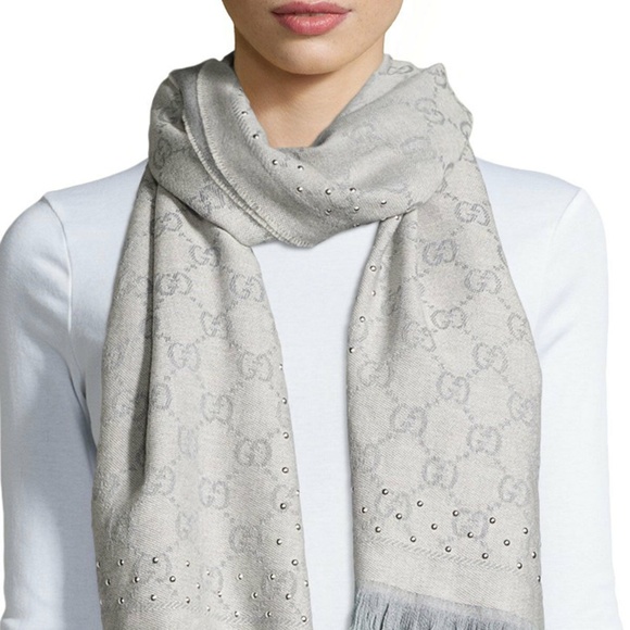 gucci jacquard scarf grey